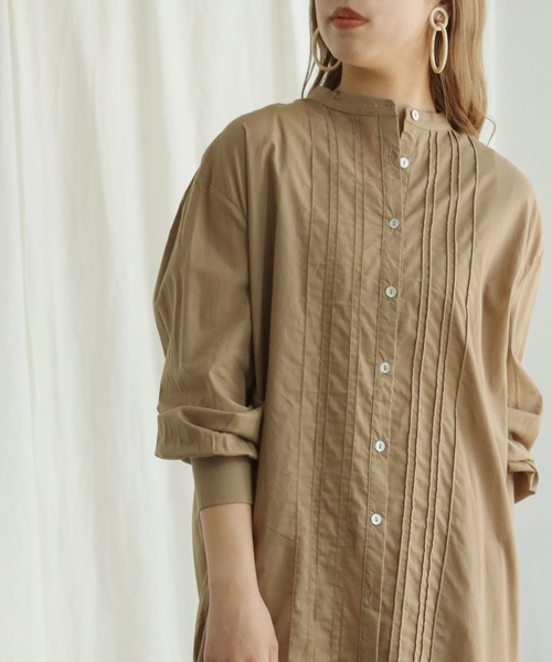 HER CLOSET（ハークローゼット）の「【shemoshelly】ピンタックロングシャツ（シャツ/ブラウス・レディース・ホワイト/ブラック/モカ・M）」の3枚目の写真