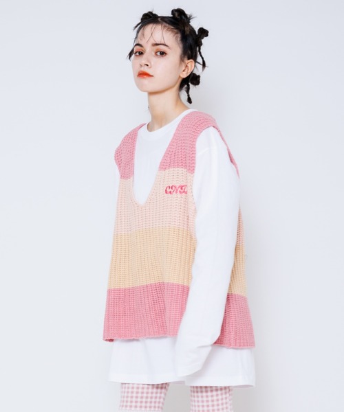 Candy Stripper(キャンディストリッパー)の「COLOR BLOCKING KNIT ベスト(ベスト・レディース・ピンク/グリーン/ライトブルー・2)」の13枚目の写真