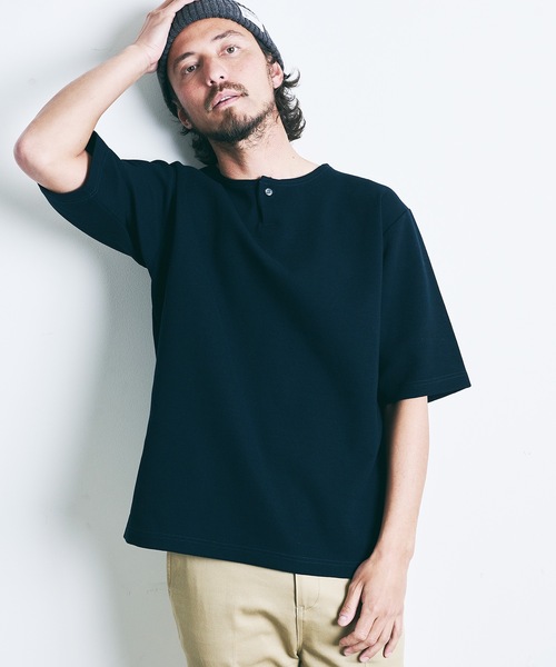 Magine(マージン)の「CTN FINE THERMAL HENLY/N S/S:コットン ファインサーマル 半袖 ヘンリーネック ニットソー 22SS(Tシャツ/カットソー・メンズ・ホワイト/ブラック/ネイビー/グレー/オリーブ・44/46/48)」の5枚目の写真