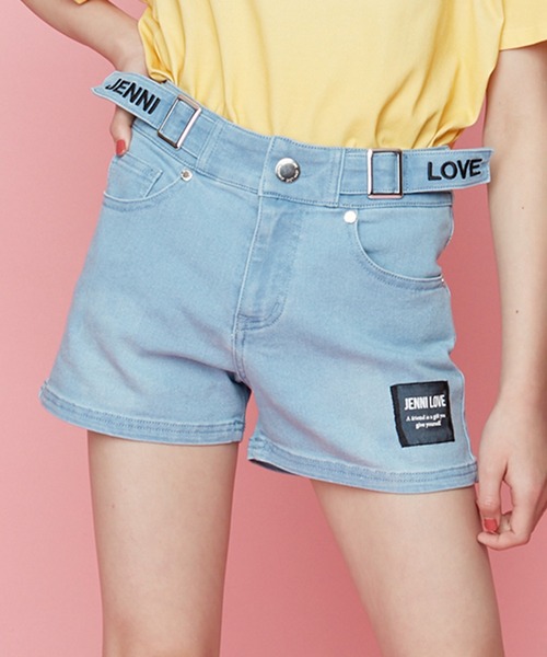 JENNI love(ジェニィラブ)の「サイドベルトデニムショーパン(デニムパンツ・キッズ・サックスブルー/ブルー・130cm/140cm/150cm/160cm)」の1枚目の写真