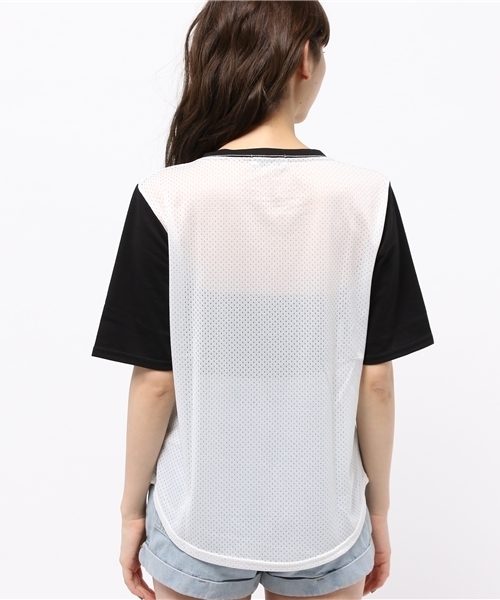 WEGO（ウィゴー）の「WEGO/ストライプメッシュ切替Tシャツ（Tシャツ/カットソー・レディース・ブラック/ネイビー・FREE）」の5枚目の写真