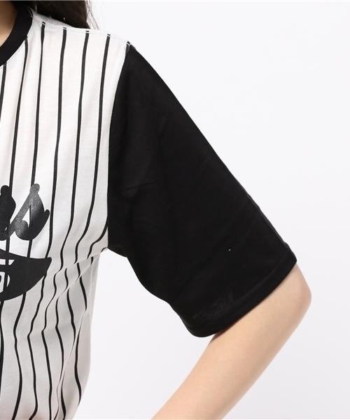 WEGO（ウィゴー）の「WEGO/ストライプメッシュ切替Tシャツ（Tシャツ/カットソー・レディース・ブラック/ネイビー・FREE）」の7枚目の写真