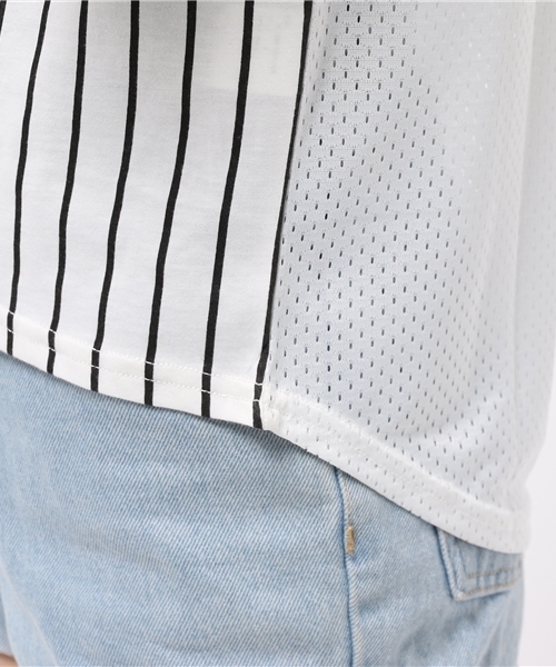 WEGO（ウィゴー）の「WEGO/ストライプメッシュ切替Tシャツ（Tシャツ/カットソー・レディース・ブラック/ネイビー・FREE）」の8枚目の写真