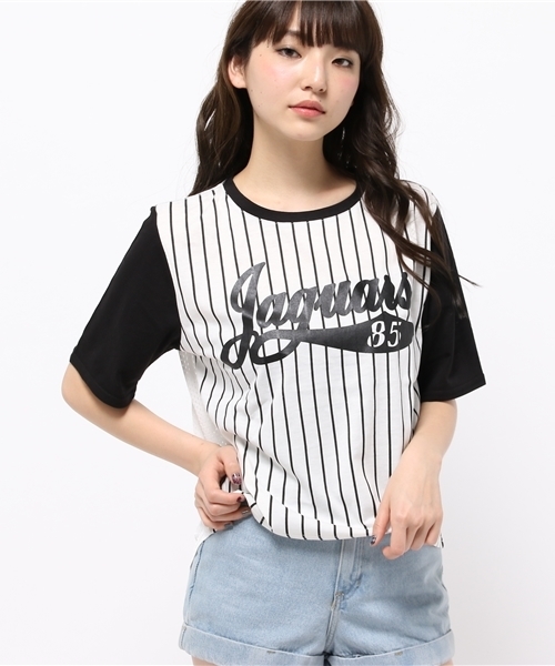 WEGO（ウィゴー）の「WEGO/ストライプメッシュ切替Tシャツ（Tシャツ/カットソー・レディース・ブラック/ネイビー・FREE）」の11枚目の写真