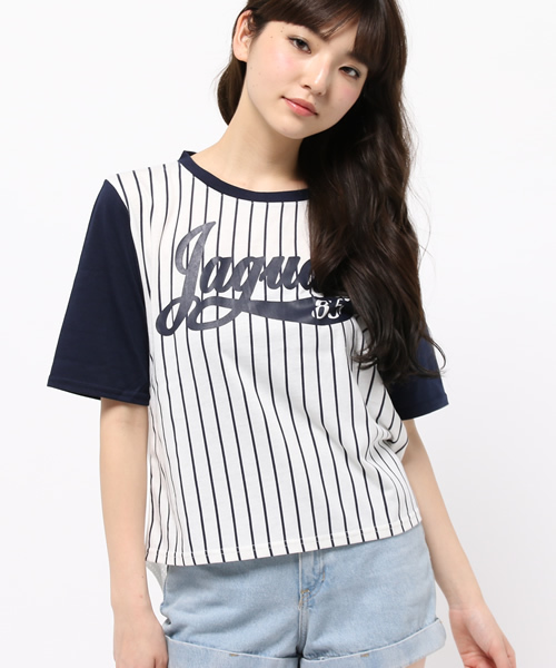 WEGO（ウィゴー）の「WEGO/ストライプメッシュ切替Tシャツ（Tシャツ/カットソー・レディース・ブラック/ネイビー・FREE）」の12枚目の写真