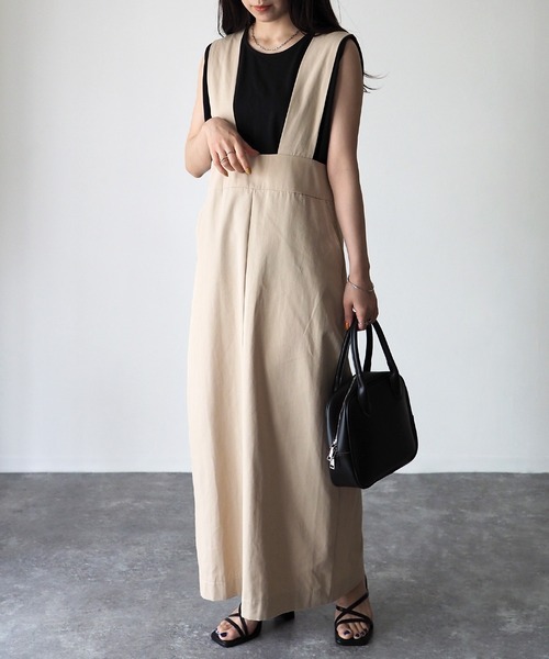 Riberry（リベリー）の「綿ツイルタイトジャンパースカート（ジャンパースカート・レディース・ベージュ/オフホワイト/スミクロ・MEDIUM）」の22枚目の写真