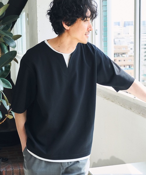 GLOBAL WORK(グローバルワーク)の「キーネックレイヤード/半袖/287971(その他トップス・メンズ・ライトグレー/ライトパープル/ブラック/グリーン/ベージュ・SMALL/MEDIUM/LARGE/X-LARGE)」の2枚目の写真