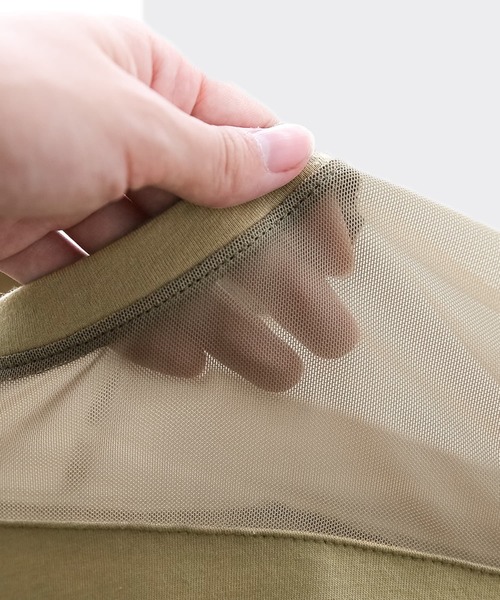 osharewalker（オシャレウォーカー）の「【廃盤】『シアーメッシュ切替デザインTシャツ』（Tシャツ/カットソー・レディース・カーキ/ブラック・FREE）」の21枚目の写真