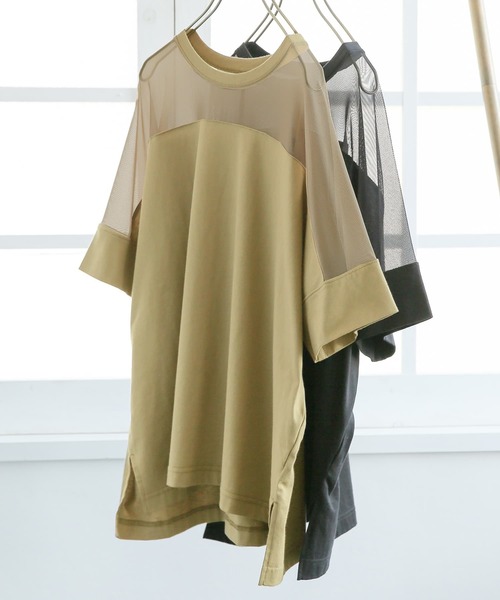 osharewalker（オシャレウォーカー）の「【廃盤】『シアーメッシュ切替デザインTシャツ』（Tシャツ/カットソー・レディース・カーキ/ブラック・FREE）」の18枚目の写真