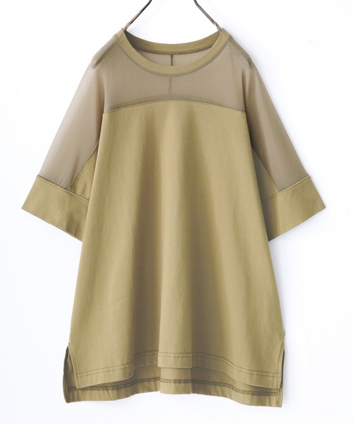 osharewalker（オシャレウォーカー）の「【廃盤】『シアーメッシュ切替デザインTシャツ』（Tシャツ/カットソー・レディース・カーキ/ブラック・FREE）」の8枚目の写真