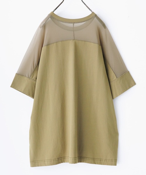osharewalker（オシャレウォーカー）の「【廃盤】『シアーメッシュ切替デザインTシャツ』（Tシャツ/カットソー・レディース・カーキ/ブラック・FREE）」の5枚目の写真