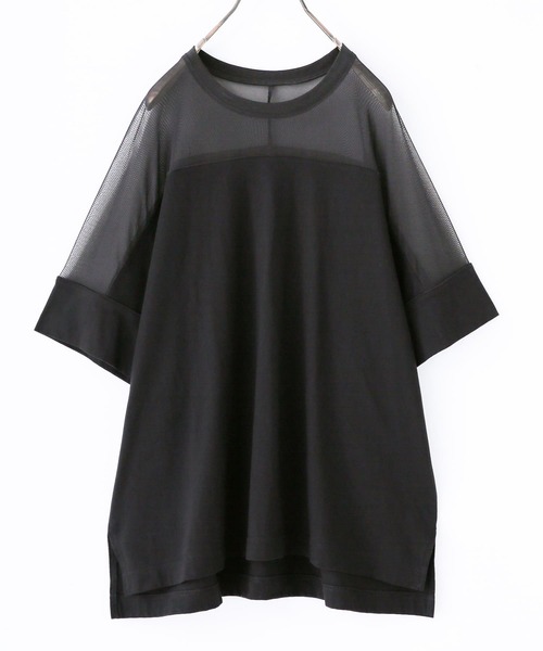 osharewalker（オシャレウォーカー）の「【廃盤】『シアーメッシュ切替デザインTシャツ』（Tシャツ/カットソー・レディース・カーキ/ブラック・FREE）」の12枚目の写真