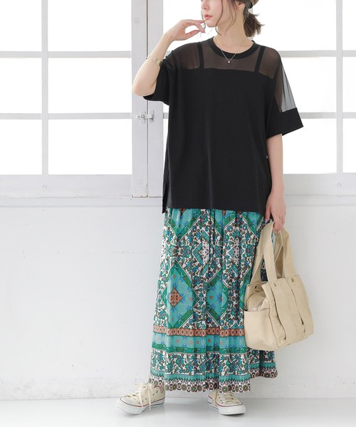 osharewalker（オシャレウォーカー）の「【廃盤】『シアーメッシュ切替デザインTシャツ』（Tシャツ/カットソー・レディース・カーキ/ブラック・FREE）」の17枚目の写真