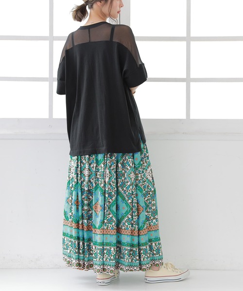 osharewalker（オシャレウォーカー）の「【廃盤】『シアーメッシュ切替デザインTシャツ』（Tシャツ/カットソー・レディース・カーキ/ブラック・FREE）」の7枚目の写真