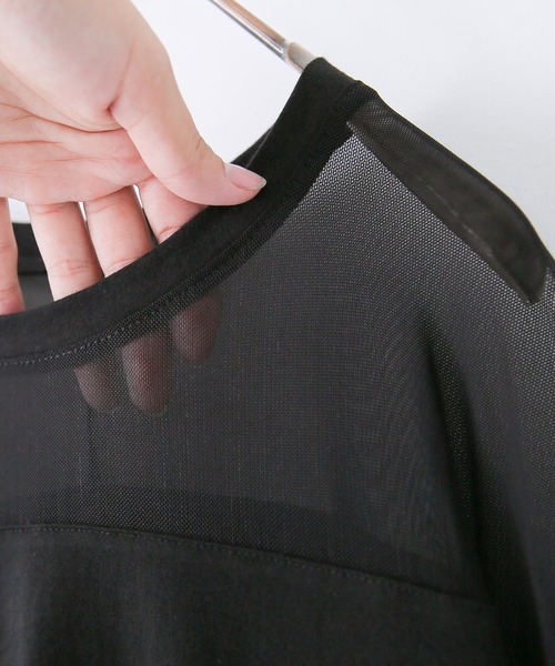 osharewalker（オシャレウォーカー）の「【廃盤】『シアーメッシュ切替デザインTシャツ』（Tシャツ/カットソー・レディース・カーキ/ブラック・FREE）」の11枚目の写真