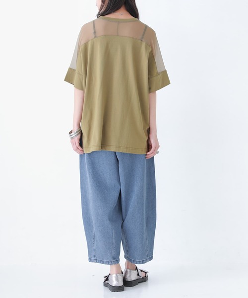 osharewalker（オシャレウォーカー）の「【廃盤】『シアーメッシュ切替デザインTシャツ』（Tシャツ/カットソー・レディース・カーキ/ブラック・FREE）」の13枚目の写真