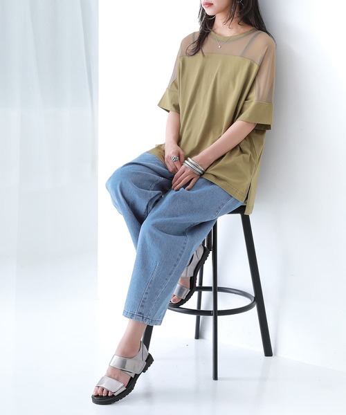osharewalker（オシャレウォーカー）の「【廃盤】『シアーメッシュ切替デザインTシャツ』（Tシャツ/カットソー・レディース・カーキ/ブラック・FREE）」の16枚目の写真