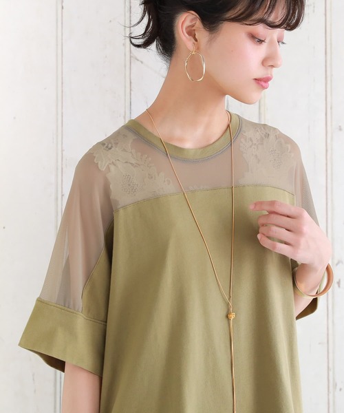osharewalker（オシャレウォーカー）の「【廃盤】『シアーメッシュ切替デザインTシャツ』（Tシャツ/カットソー・レディース・カーキ/ブラック・FREE）」の3枚目の写真