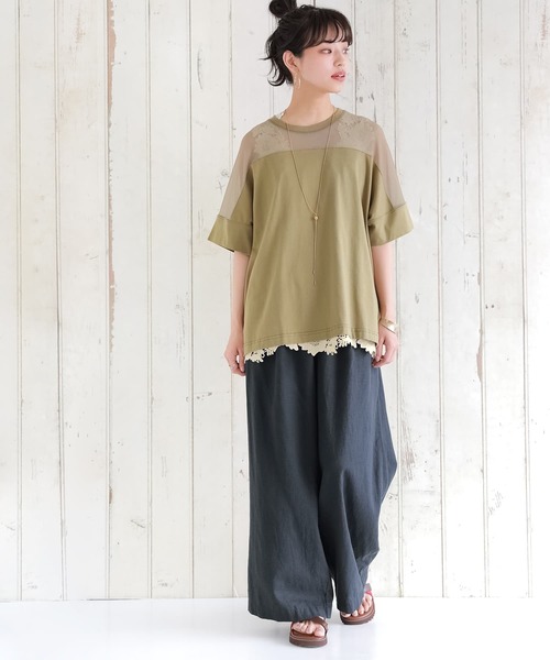 osharewalker（オシャレウォーカー）の「【廃盤】『シアーメッシュ切替デザインTシャツ』（Tシャツ/カットソー・レディース・カーキ/ブラック・FREE）」の10枚目の写真