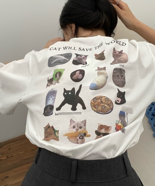 MANGROVE（マングローブ）の「オーバーサイズキャットグラフィックTEE（Tシャツ/カットソー・レディース・ホワイト/ブラック・FREE）」の12枚目の写真