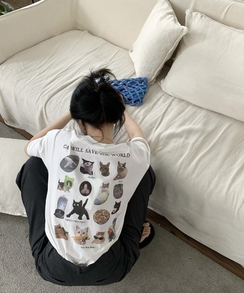 MANGROVE（マングローブ）の「オーバーサイズキャットグラフィックTEE（Tシャツ/カットソー・レディース・ホワイト/ブラック・FREE）」の10枚目の写真