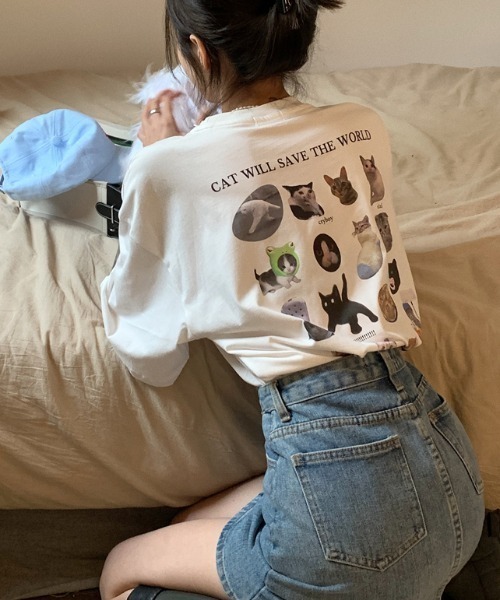 MANGROVE（マングローブ）の「オーバーサイズキャットグラフィックTEE（Tシャツ/カットソー・レディース・ホワイト/ブラック・FREE）」の13枚目の写真