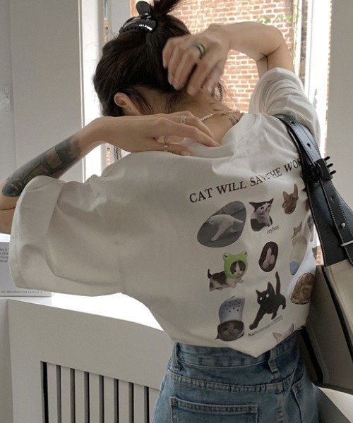 MANGROVE（マングローブ）の「オーバーサイズキャットグラフィックTEE（Tシャツ/カットソー・レディース・ホワイト/ブラック・FREE）」の14枚目の写真