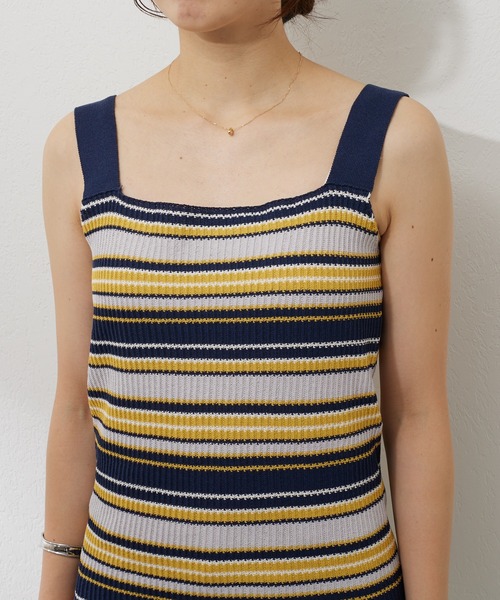 新品未使用　45r Mキャミ　ボーダーネイビー SHENERY（シーナリー）の「マルチボーダーニットキャミ