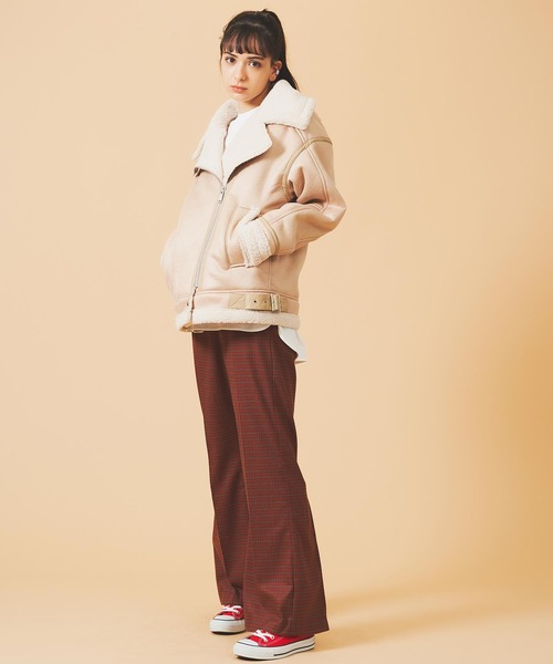 MILKFED.（ミルクフェド）の「FAUX MOUTON RIDERS JACKET（ムートンコート・レディース・ブラック/ベージュ/ブラウン・ONE SIZE）」の4枚目の写真