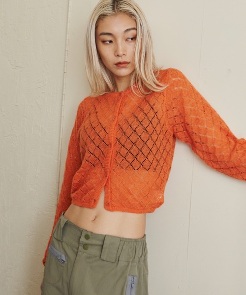 FIG&VIPER（フィグアンドバイパー）の「かぎ編みニットカーディガン（カーディガン/ボレロ・レディース・パープル/オレンジ・FREE）」の7枚目の写真