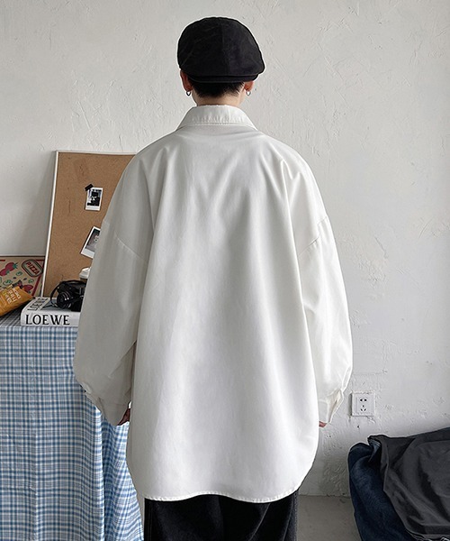WARAIJOGO(ワライジョウゴ)の「【WARAIJOGO】スーパーオーバーサイズ長袖シャツ(NEZ)(シャツ/ブラウス・メンズ・ブルー/レッド/グリーン/ベージュ/ホワイト/グレー/ブラック・XXX-LARGE/XX-LARGE/LARGE/X-LARGE/MEDIUM)」の9枚目の写真