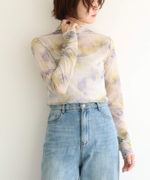 notch.（ノッチ）の「水彩アートパワーメッシュトップス（Tシャツ/カットソー・レディース・オフホワイト/ベージュ・M）」の14枚目の写真