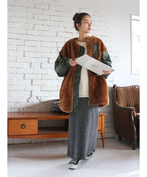 Ungrid(アングリッド)の「リブ編みマーメイドスカート(スカート・レディース・チャコールグレー/オレンジ/カーキ・FREE)」の6枚目の写真