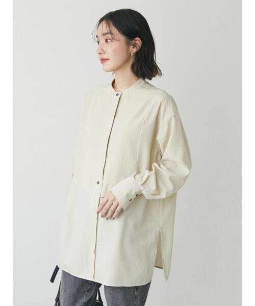 Green　Parks（グリーンパークス）の「比翼バンドカラーシャツ*（シャツ/ブラウス・レディース・ダークグレー/マスタード/ライトベージュ・FREE）」の17枚目の写真