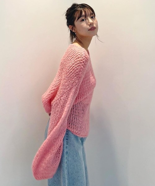 FREE'S MART（フリーズマート）の「◆前後2Wayモヘアライクルーズニット（ニット/セーター・レディース・ブラック/ピンク/ベージュ/ホワイト・FREE）」の5枚目の写真