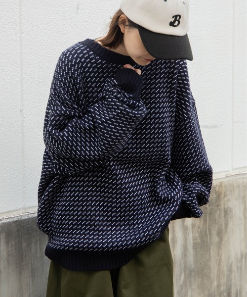 WEGO（ウィゴー）の「WEGO/バーズアイBIGプルオーバー（ニット/セーター・メンズ・オフホワイト/ネイビー・MEDIUM/LARGE）」の2枚目の写真