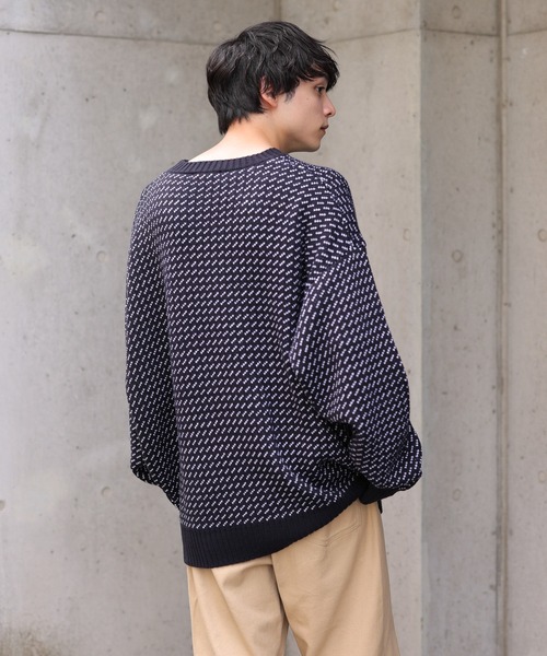 WEGO（ウィゴー）の「WEGO/バーズアイBIGプルオーバー（ニット/セーター・メンズ・オフホワイト/ネイビー・MEDIUM/LARGE）」の9枚目の写真