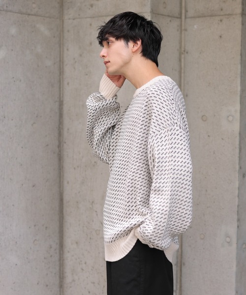 WEGO（ウィゴー）の「WEGO/バーズアイBIGプルオーバー（ニット/セーター・メンズ・オフホワイト/ネイビー・MEDIUM/LARGE）」の3枚目の写真