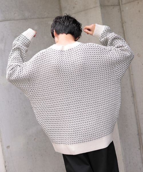 WEGO（ウィゴー）の「WEGO/バーズアイBIGプルオーバー（ニット/セーター・メンズ・オフホワイト/ネイビー・MEDIUM/LARGE）」の4枚目の写真