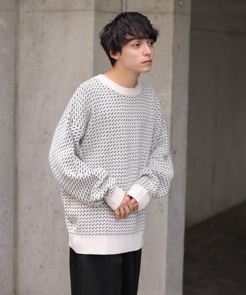 WEGO（ウィゴー）の「WEGO/バーズアイBIGプルオーバー（ニット/セーター・メンズ・オフホワイト/ネイビー・MEDIUM/LARGE）」の5枚目の写真