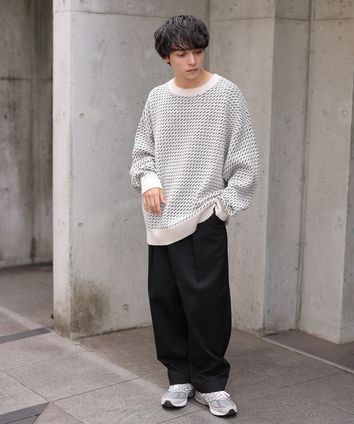 WEGO（ウィゴー）の「WEGO/バーズアイBIGプルオーバー（ニット/セーター・メンズ・オフホワイト/ネイビー・MEDIUM/LARGE）」の7枚目の写真