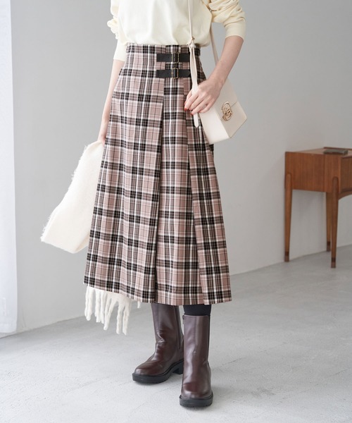 ROPE' PICNIC（ロペピクニック）の「【WEB限定カラー:グリーン】着丈が選べる/チェックキルトスカート/リンクコーデ（スカート・レディース・ホワイト系その他/ベージュ系その他/グリーン系その他/ブルー系その他・38/40）」の2枚目の写真