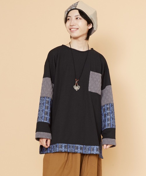 チャイハネ（チャイハネ）の「【チャイハネ】プリリアMEN'Sパッチワークプルオーバー（その他トップス・メンズ・ブラック/ベージュ/ブルー・FREE）」の2枚目の写真