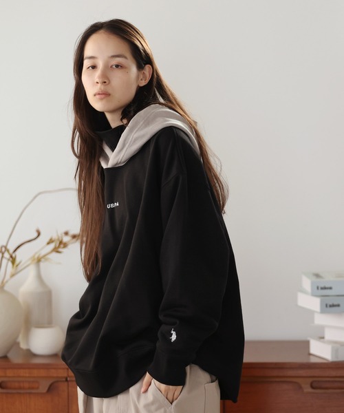 U.S. POLO ASSN.(ユーエスポロアッスン)の「U.S. POLO ASSN. / ユーエスポロアッスン 別注 コラボ オーバーサイズ 裏毛 配色 スウェット パーカー(パーカー・メンズ・ブラック/ブラック系その他/ベージュ/ベージュ系その他・MEDIUM/LARGE)」の9枚目の写真