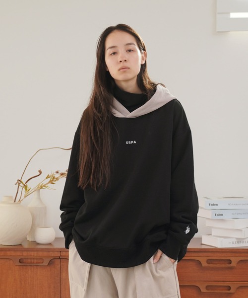 U.S. POLO ASSN.(ユーエスポロアッスン)の「U.S. POLO ASSN. / ユーエスポロアッスン 別注 コラボ オーバーサイズ 裏毛 配色 スウェット パーカー(パーカー・メンズ・ブラック/ブラック系その他/ベージュ/ベージュ系その他・MEDIUM/LARGE)」の10枚目の写真