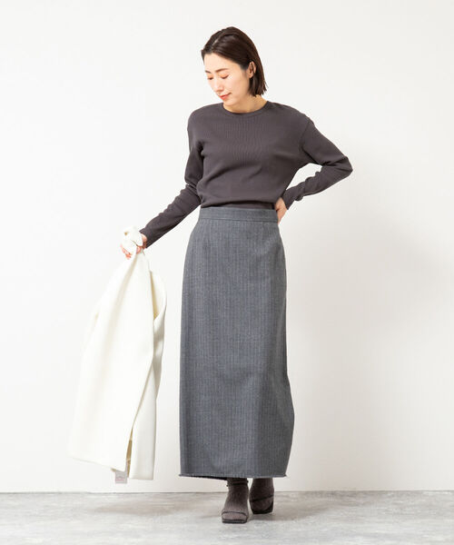 NOLLEY’S（ノーリーズ）の「フラノフリンジロングタイトスカート（スカート・レディース・グレー系その他3/ベージュ系その他3・38/36）」の16枚目の写真