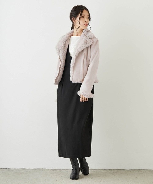 NICOLE white（ニコルホワイト）の「スエードボンディング ファー付きライダース（ライダースジャケット・レディース・グレー/モカ/ベージュ・FREE）」の8枚目の写真