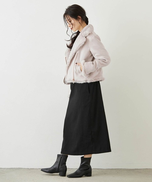 NICOLE white（ニコルホワイト）の「スエードボンディング ファー付きライダース（ライダースジャケット・レディース・グレー/モカ/ベージュ・FREE）」の9枚目の写真