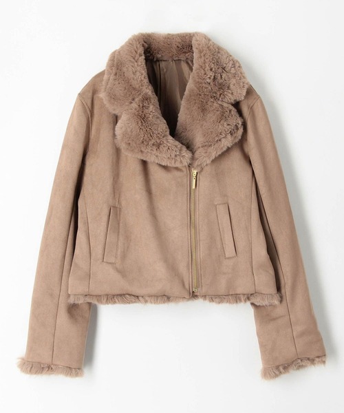 NICOLE white（ニコルホワイト）の「スエードボンディング ファー付きライダース（ライダースジャケット・レディース・グレー/モカ/ベージュ・FREE）」の10枚目の写真