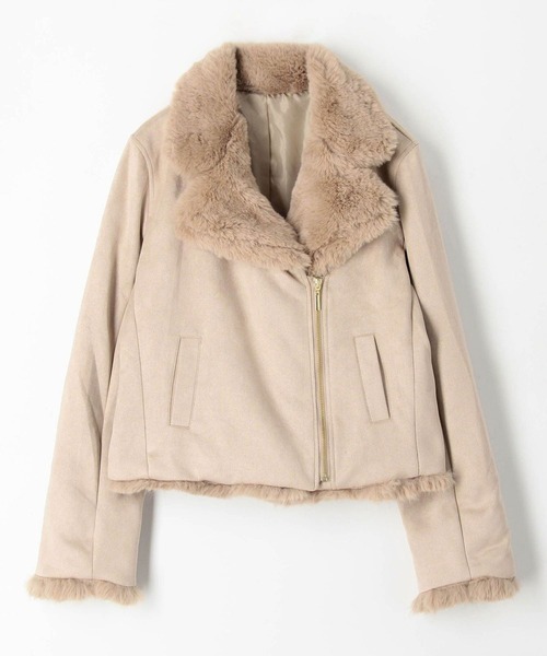 NICOLE white（ニコルホワイト）の「スエードボンディング ファー付きライダース（ライダースジャケット・レディース・グレー/モカ/ベージュ・FREE）」の11枚目の写真